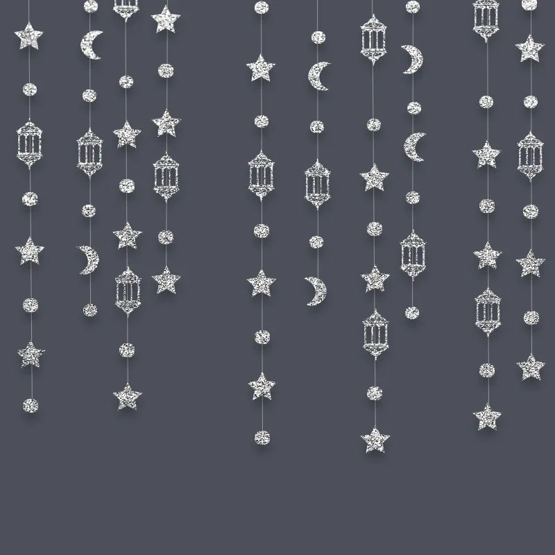 3M Gold Silver Star Moon Lantern Garland Ramadan Eid Mubarak Hanging Streamer Home Decoration Muslim Islamic Party 2025
