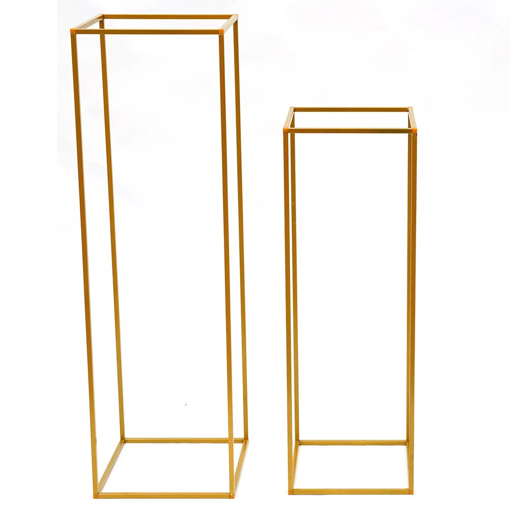 2Pcs Tabletop Flower Stands Metal Square Floral Decor Vase Floor Column Holder Gold Display Rack Road Guide for Wedding Party