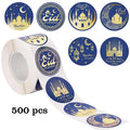 500pcs/roll Middle East Ramadan Stickers Arabic Eid Moon Oil Lamp Gift Envelope White Green Gold Seal Stickers Southeast Asia