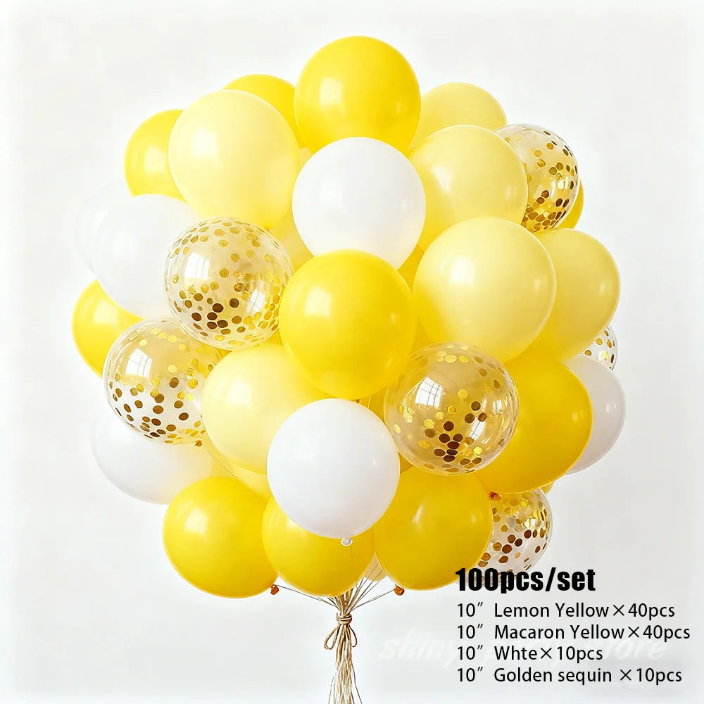 NEW Yellow Balloon Decoration Macaron Yellow Latex Balloons Gold Glitter Balloon Set Birthday Wedding Event Scene Decoration