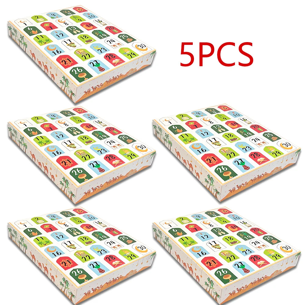 5pcs Ramadan Advent Calendar | 30-Segment Countdown Fun Box with 30 Empty Boxes, Daily Surprise Mechanism,Eid Mubarak Gift Box