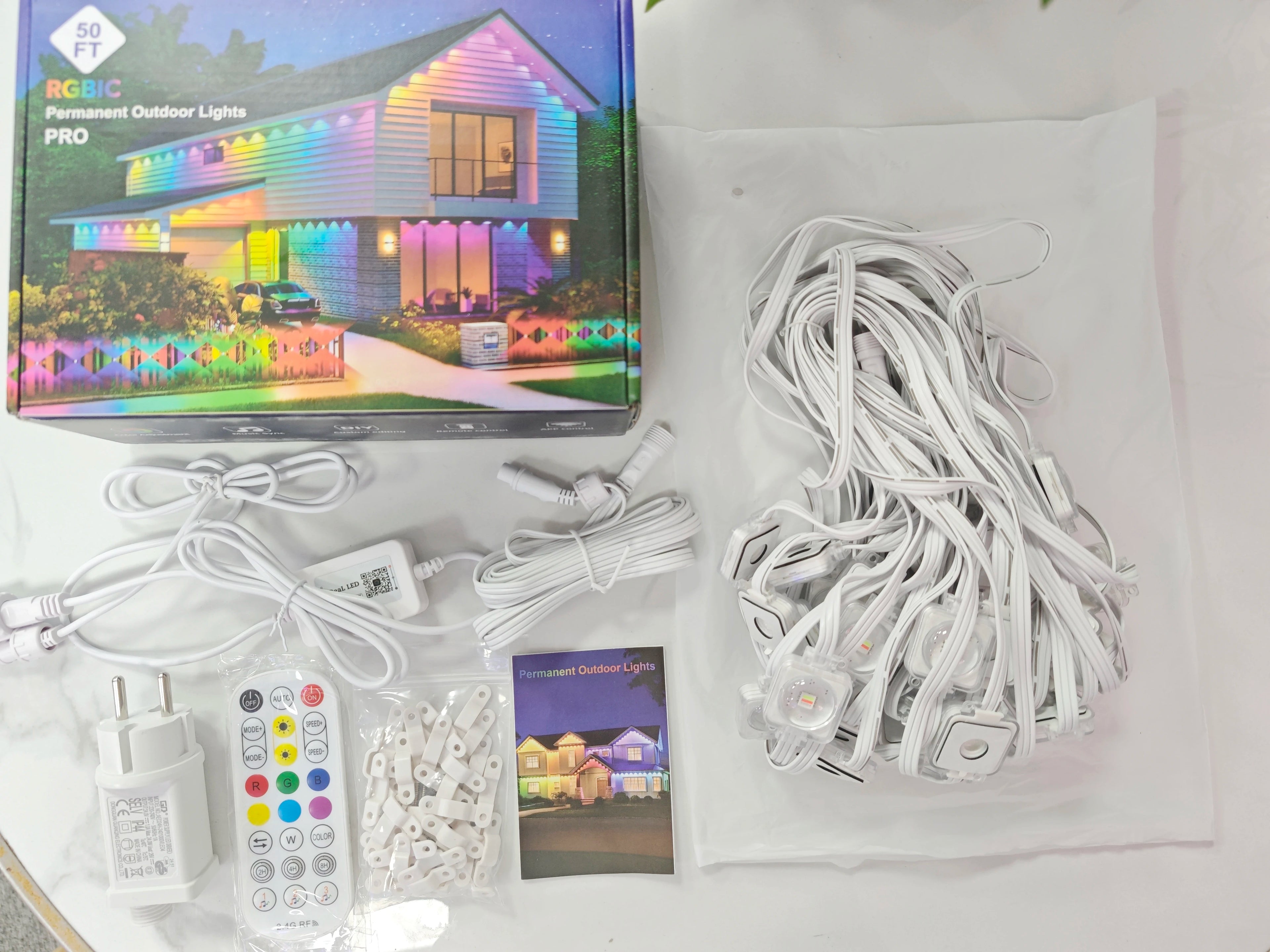 300FT Permanent Outdoor RGB Lights IP67 Waterproof Smart Eave Light DIY Scenes for House Roof Decor Christmas Holiday Daily