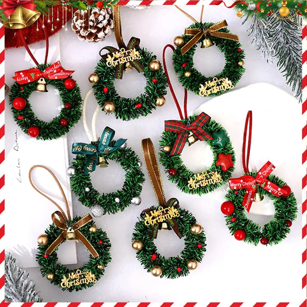 Christmas Atmosphere Bells 5pcs Set Mini Tree Window Hanging Ornaments With Wreath Party Decorations