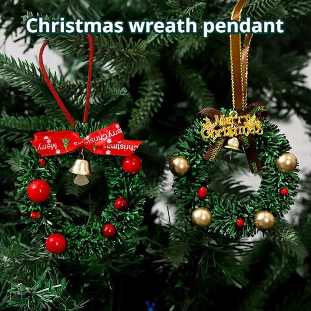Christmas Atmosphere Bells 5pcs Set Mini Tree Window Hanging Ornaments With Wreath Party Decorations