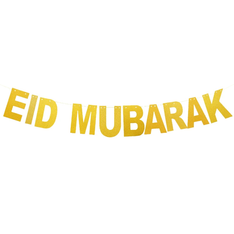 EID Mubarak Banner Glitter Star Moon Letter Paper Bunting Garland Islamic Muslim Party Ramadan Kareem Decorations for Home 2026