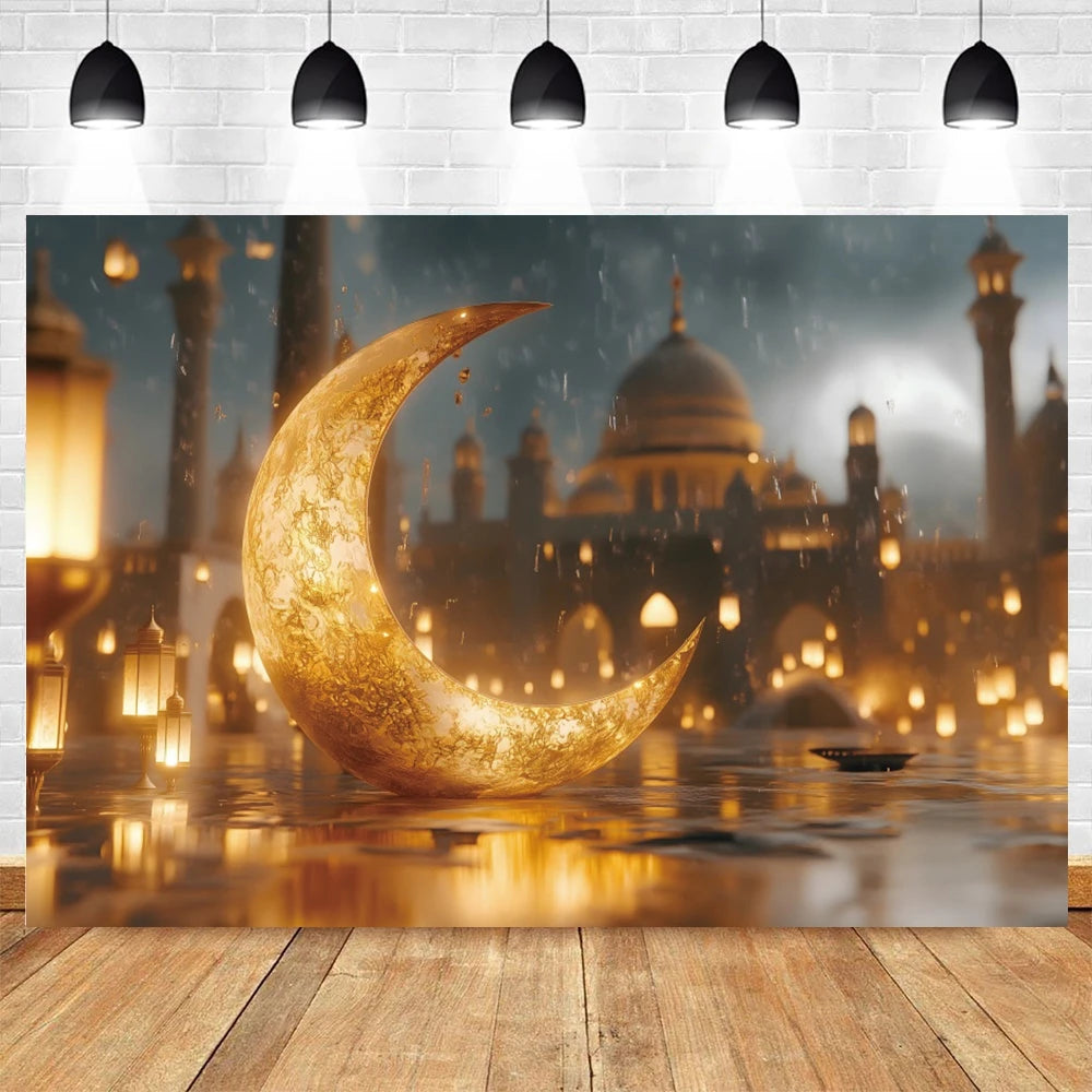 Eid Mubarak Ramadan Decoration Photography Background Islamic Muslim Mosque Moon Eid al Fitr Family Party Photo Backdrop Banner