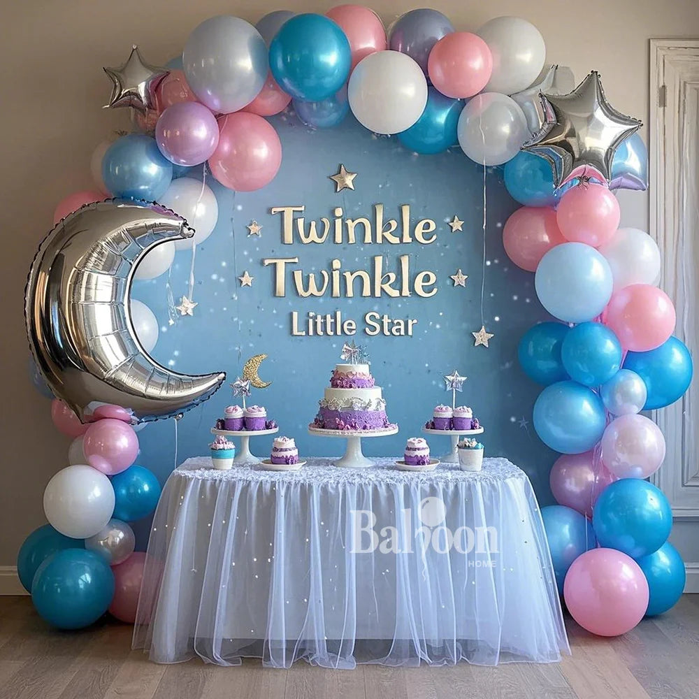 85pcs/set Blue White Pink Latex Pearl Balloon Arch Set Birthday Wedding   Party Family Reunion Moon Star Aluminum Foil Balloons