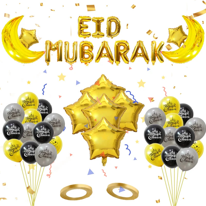 Eid Mubarak Balloons Eid Balloons for Eid Decorations Home Eid Mubarak Banner Moon Star Balloons for Eid Al Fitr Eid Decorations