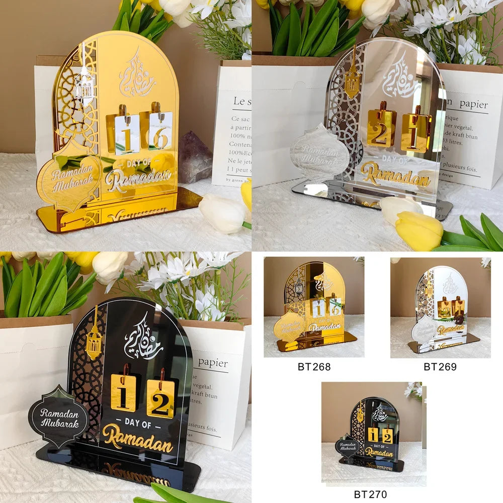 Eid Acrylic Ramadan Countdown Calendar with Base Mubarak Islam Advent Ramadan Home Desktop Decora Countdown Numbers Calendar