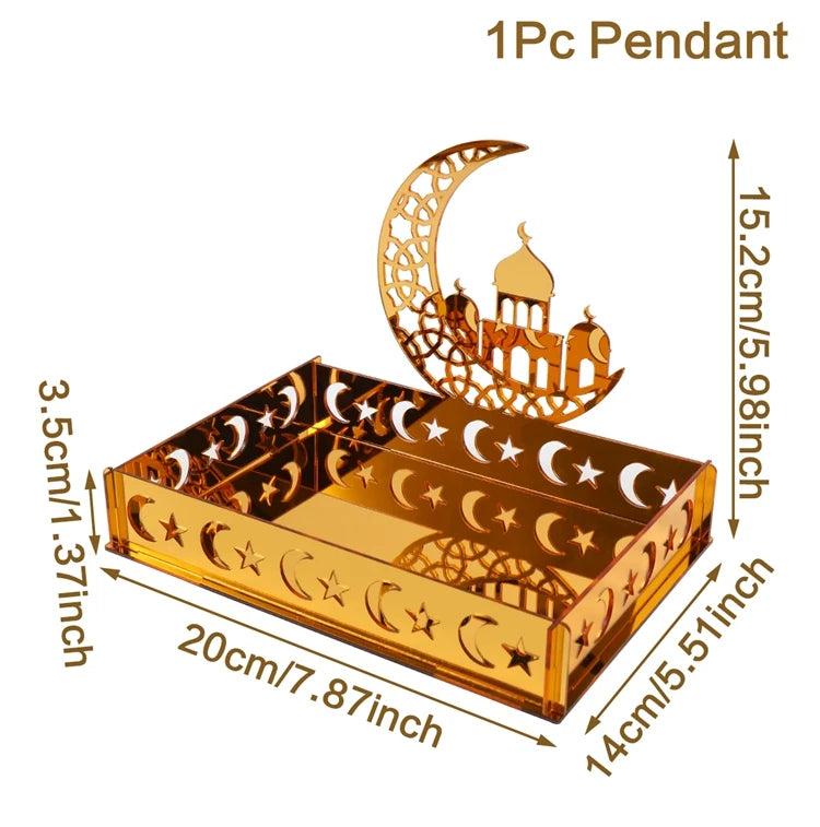 Ramadan Tray Table Centerpieces Plate Acrylic Ramadans Eid Mubarak Decorations for Home 2025 Islam Muslim Festival Party Gifts