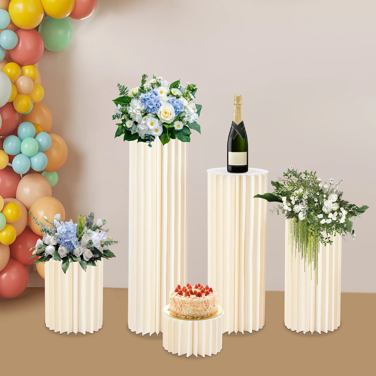5Pcs Foldable Cardboard Flower Stands Wedding Centerpieces Display Dessert Table Column for Party Garden Decor 20+40+60+80+100cm