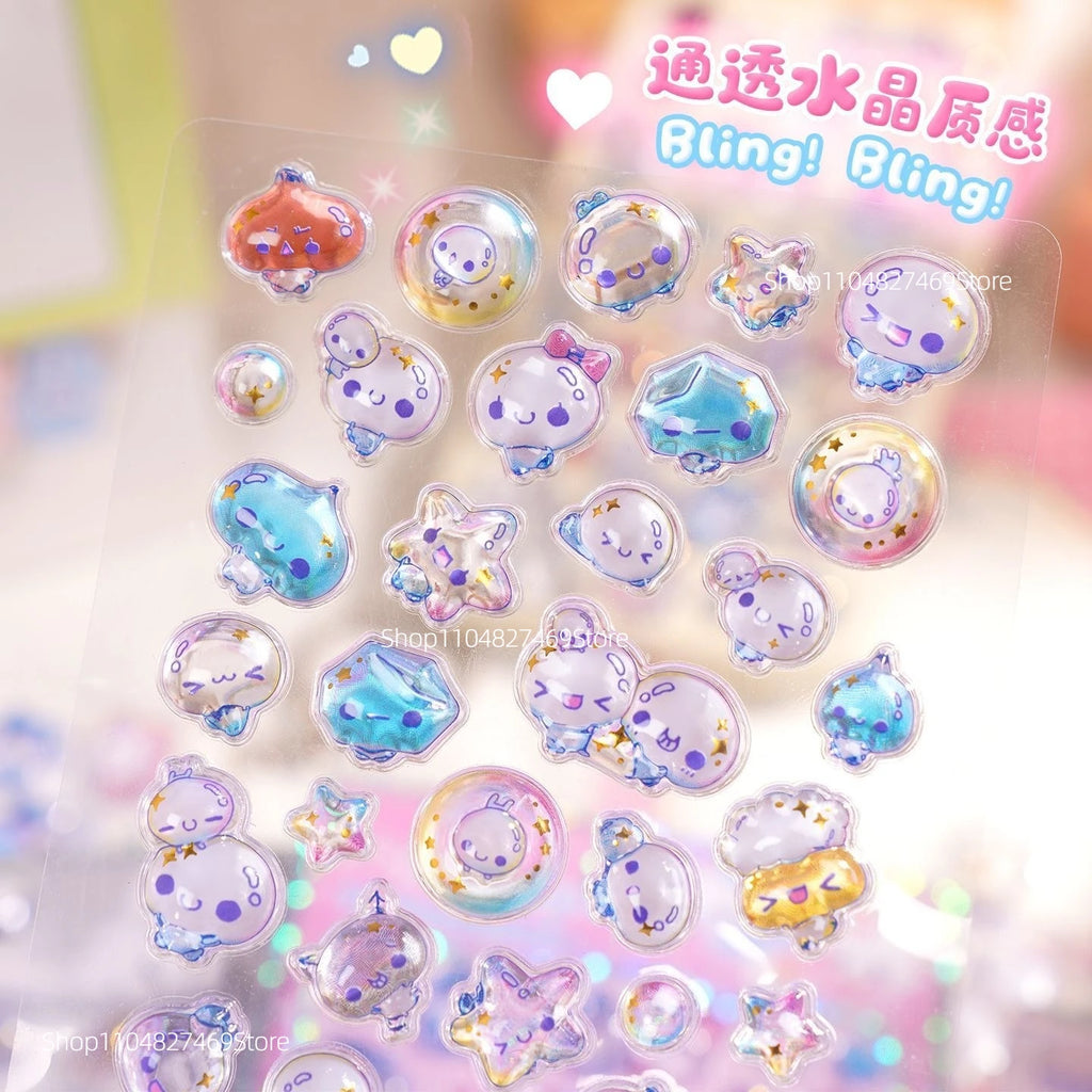 Embossed Animal 3D Crystal Sticker DIY Crafts PVC Cartoon Animal Sticker Melody Relief Decorative Sticker Water Cup Decoration