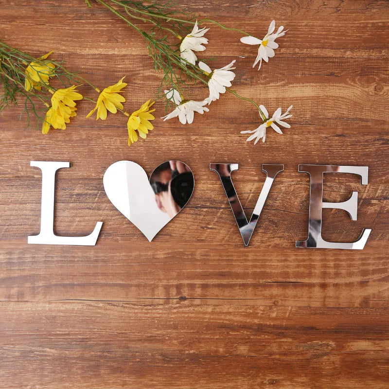 Acrylic Mirror 3D Alphabet  House Number Wall Sticker English Alphabet Sticker Decoration Wedding love letters Decorative