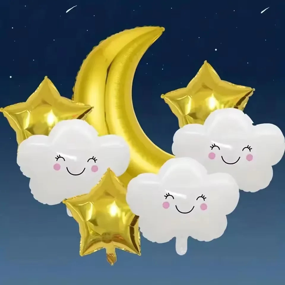 Moon Star Cloud Mylar Balloon Kit for Baby Shower Birthday Wedding Anniversary Engagement Party Ramadan Festival Scene Decoratio