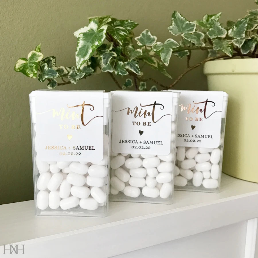 42/98pcs Personalized Mint to Be Wedding Sticker, Custom Mint Sticker with Gold Foil, Wedding Sticker Label, MINTS NOT INCLUDED!