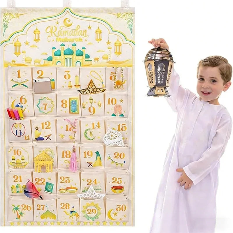 Ramadan 30-Day Advent Calendar for Muslim Islamic Kid Boy Girl Kareem Eid al-Fitr Wall Hanging Home Decoration