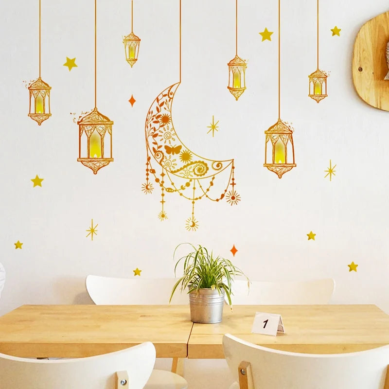 Eid Mubarak Window Stickers Ramadan Decoration 2024 Islamic Muslim Party Decor Ramadan Kareem Wall Stickers EID Al Adha Gifts