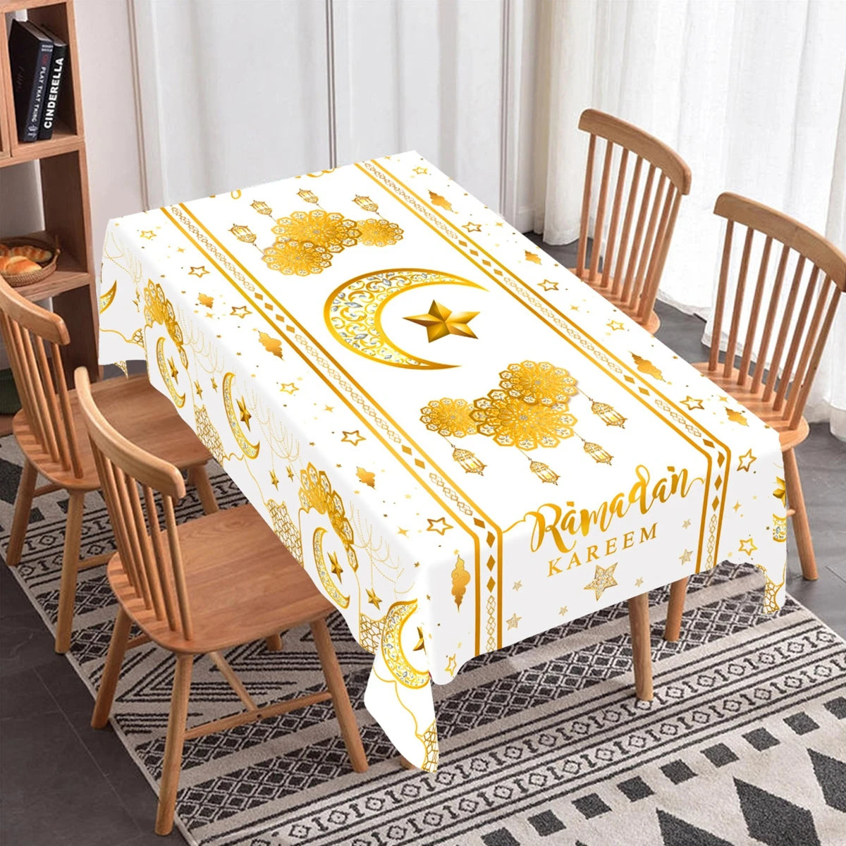 Ramadan Kareem Table Cover White Gold Ramadan Decor 2026 For Home Tablecloth Islamic Muslim Party Supplies Eid Al-Fitr Gift