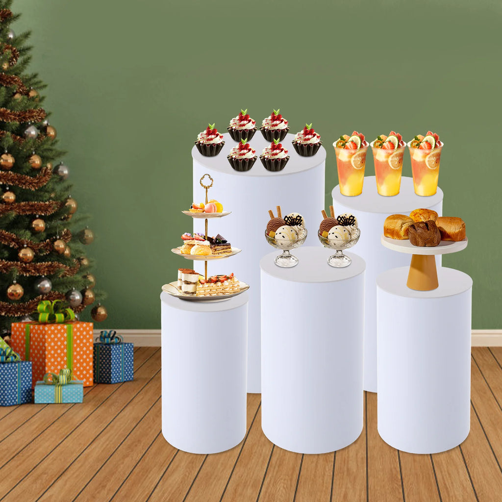 5PCS Round Cylinder Dessert Cake Ornament Table White PVC Round Cylinder Pedestal Stand  Cake Display Stand for Party Wedding
