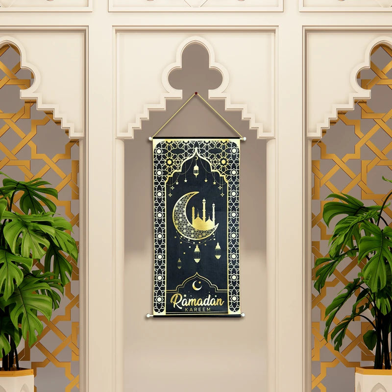 Eid Mubarak Decorations Ramadan Kareem Hanging Door Sign Ramadan Hanging Flag Welcome Wall Banner Eid Al-Fitr Party Supplies