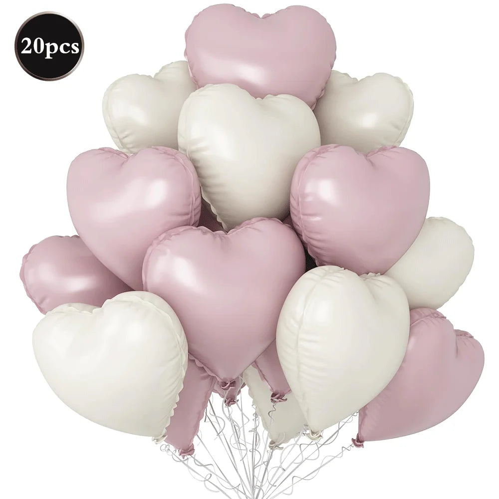 20Pcs Heart Balloons 18inch Cream Pink Love Heart Shaped Balloon Girls Birthday Party Bridal Wedding Valentine's Day Decorations