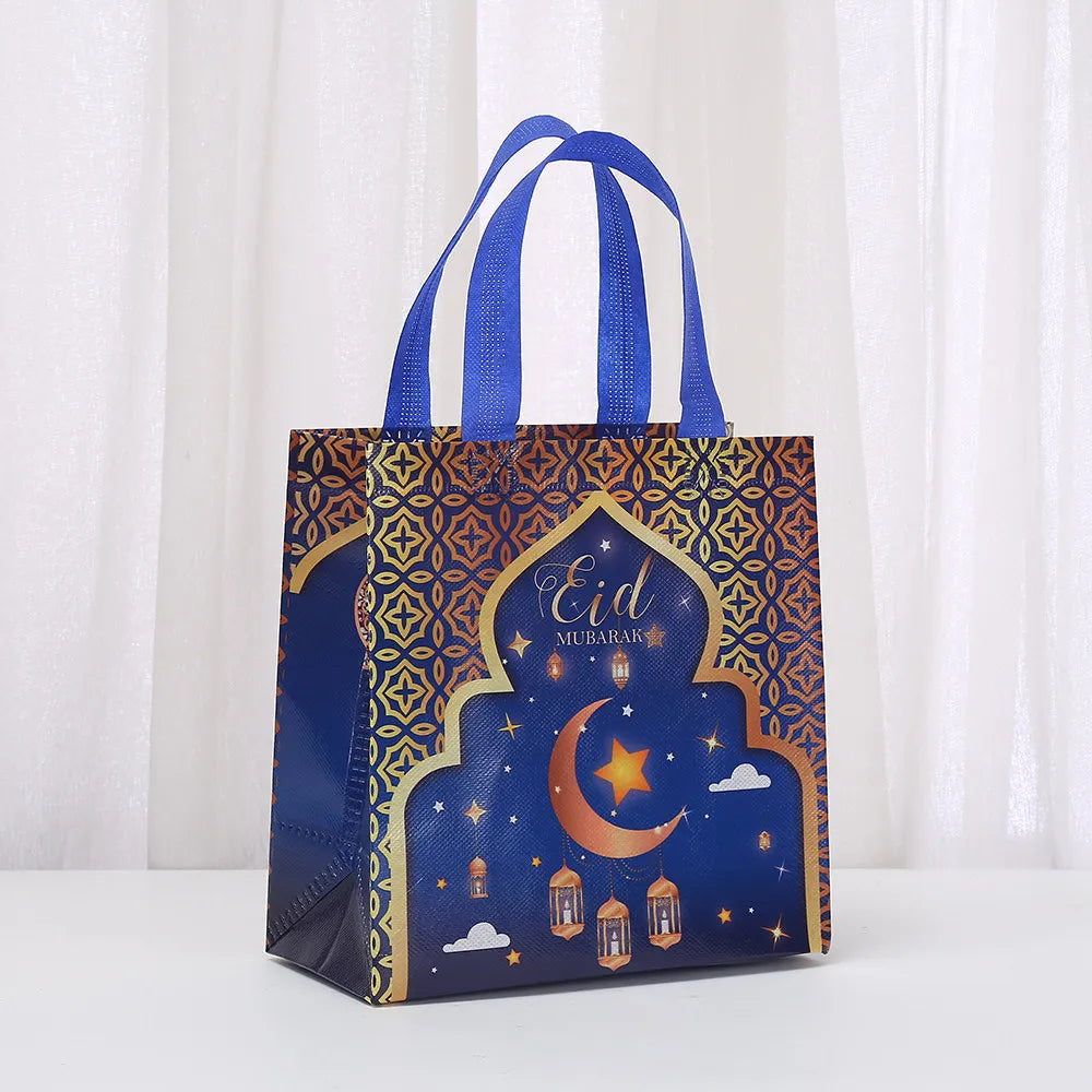 6/12pcs Eid Mubarak Non-Woven Gift Bags with Handle Ramadan Gift Packaging Bag Ramadan Kareem Decor Islamic Festival Party Favor