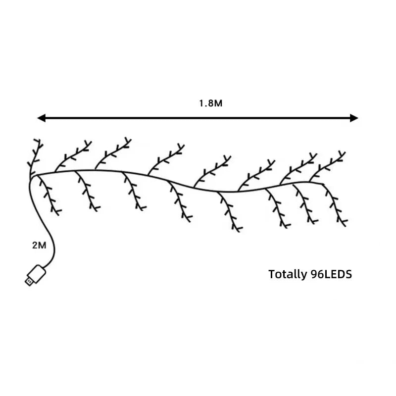 1.8M Cherry LED Tree Branch Light for Wall Cherry Blossom Willow Vine Twig Decor Garland USB 96 LED Light Christmas Decoration