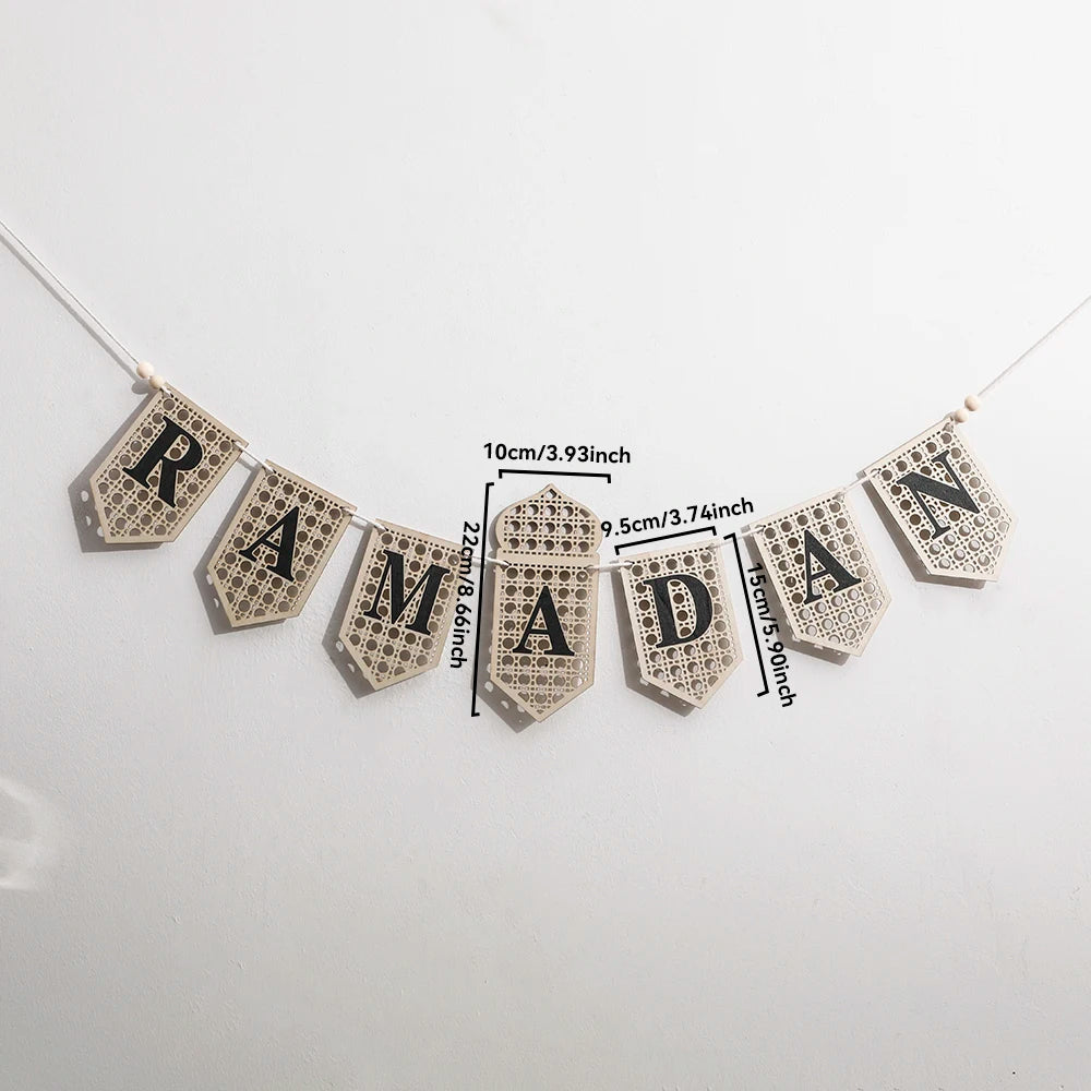 Ramadan Mubarak Banner Hollow Lantern Hanging Garland for Islamic Muslim Eid Festival Home Party Ornament Wall Decor Supplies