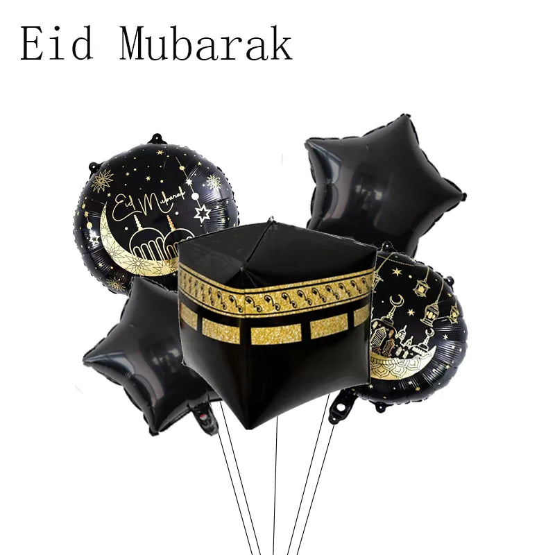 Eid Mubarak Round Star Moon Foil Balloon Ramadan Kareem Islamic Muslims Umrah Mubarak  Eid al Fitr Festival Party Decor Supplies