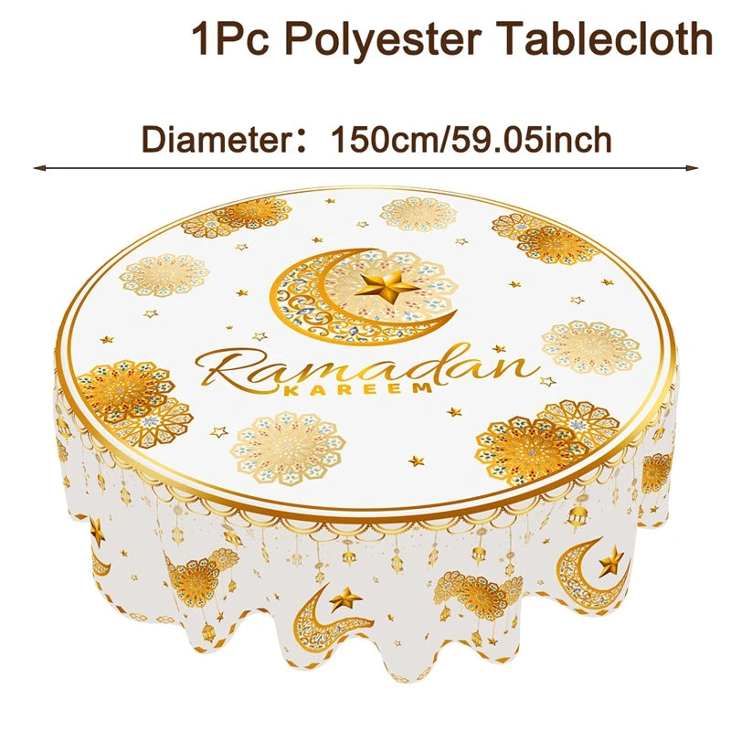 Eid Mubarak Tablecloth Round Table Cover for Home Dinning Islamic Muslim Party Supplies Ramadan Decoration 2026 Eid Al Adha Gift