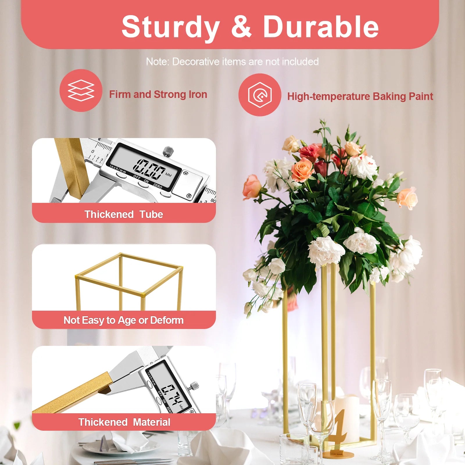 10PCs 23.62inch Tall Metal Flower Stand Geometric Flower Vase Stand for Wedding Table Centerpieces,Party, Events, Home Deco