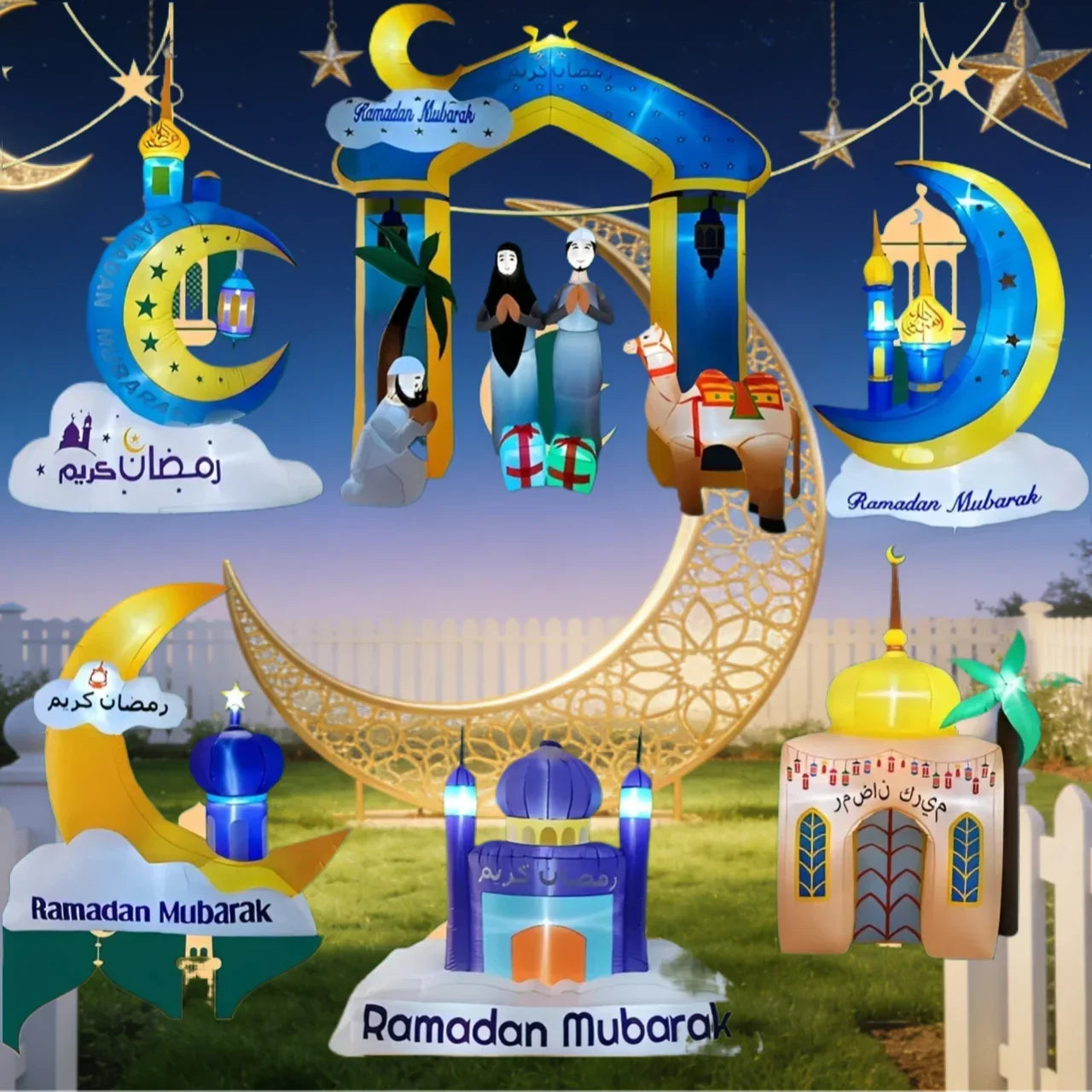 Muslim Islamic Ramadan Inflatable toys LED Decor Airblown Outdoor Yard Garden Eid Mubarak Fasting Celebrate Holiday Ornament