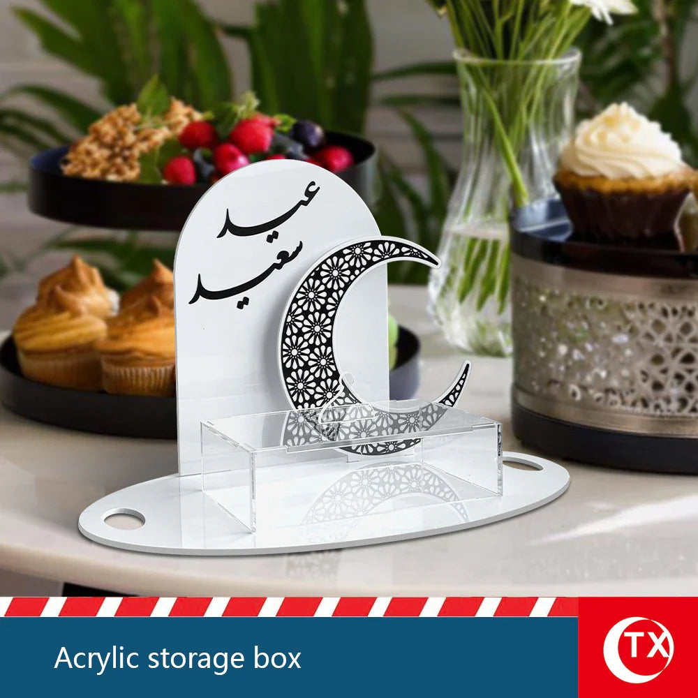 Ramadan Acrylic Dessert Serving Stand Crescent Moon, Elegant Tabletop Display for Sweets, Treats & Entertaining Guests