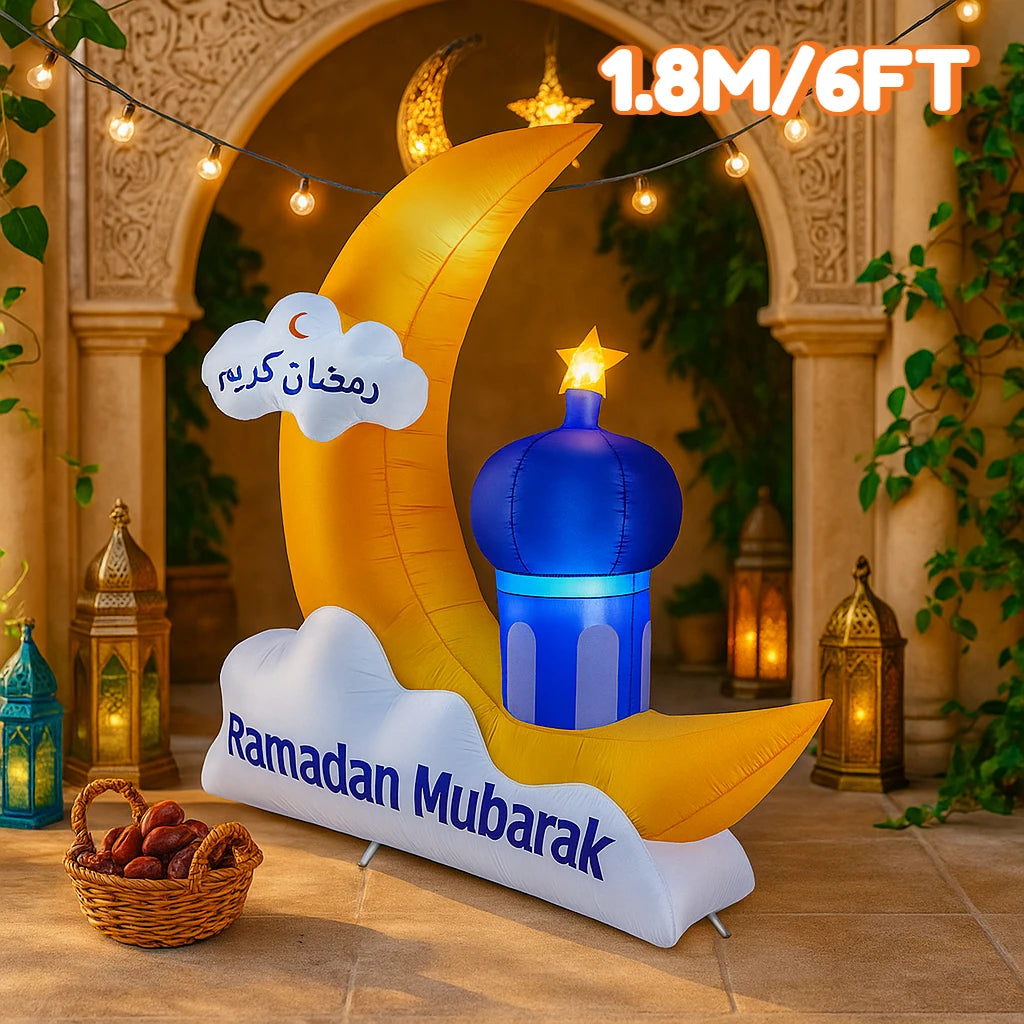 Ramadan Eid Mubarak Inflatable Decorations with LED Lights Muslim Islamic Holiday DIY Party Supplies  Outdoor Yard Ornament