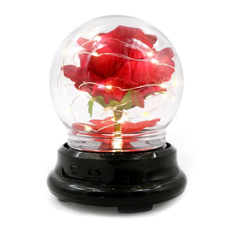 Mother Day Gift Dried Flowers Eternal Real Rose Home Decor with LED In Glass Dome Valentine's Day Gift Rose Round Lamp Ornaments