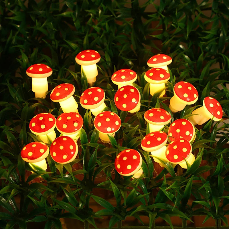 2025 Holiday Mushroom Led String Lights Indoor Room Decoration Battery Navidad Lights Party USB Warm Light Lovely 411