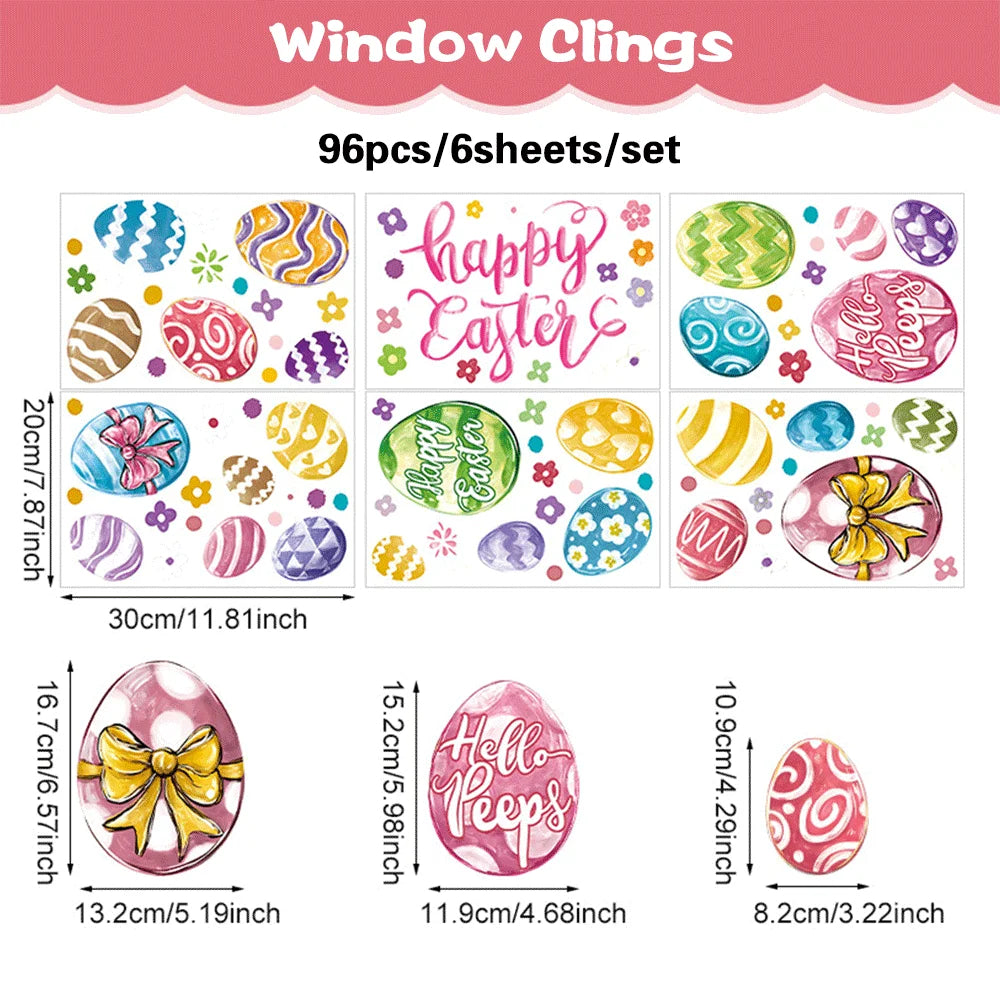 6 Sheets Happy Easter Decorations Window Clings Bunny Eggs No Glue Stickers Static Glass Decal Spring Party Home Decor Kids Gift