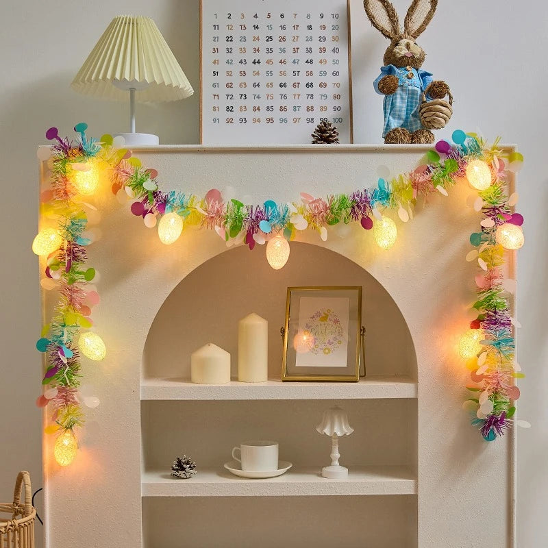 2M Artificial Easter Lights String with Eggs Hanging Ornament for Spring Easter Party Home DIY Craft Wreath Birthday PartyDecor