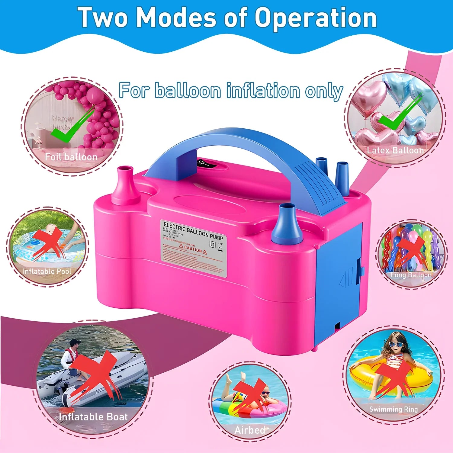 Double Nozzle Electric Balloon Inflation Pump, 600W Portable Balloon Pump for All Balloon Arch Party Birthday Wedding Decoration