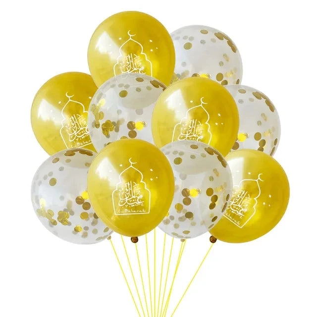 10pcs EID MUBARAK Decor Balloons Ramadan and Eid Decoration Muslim Islamic Decor Gold Balloon Ramadan Mubarak DIY Party Supplies
