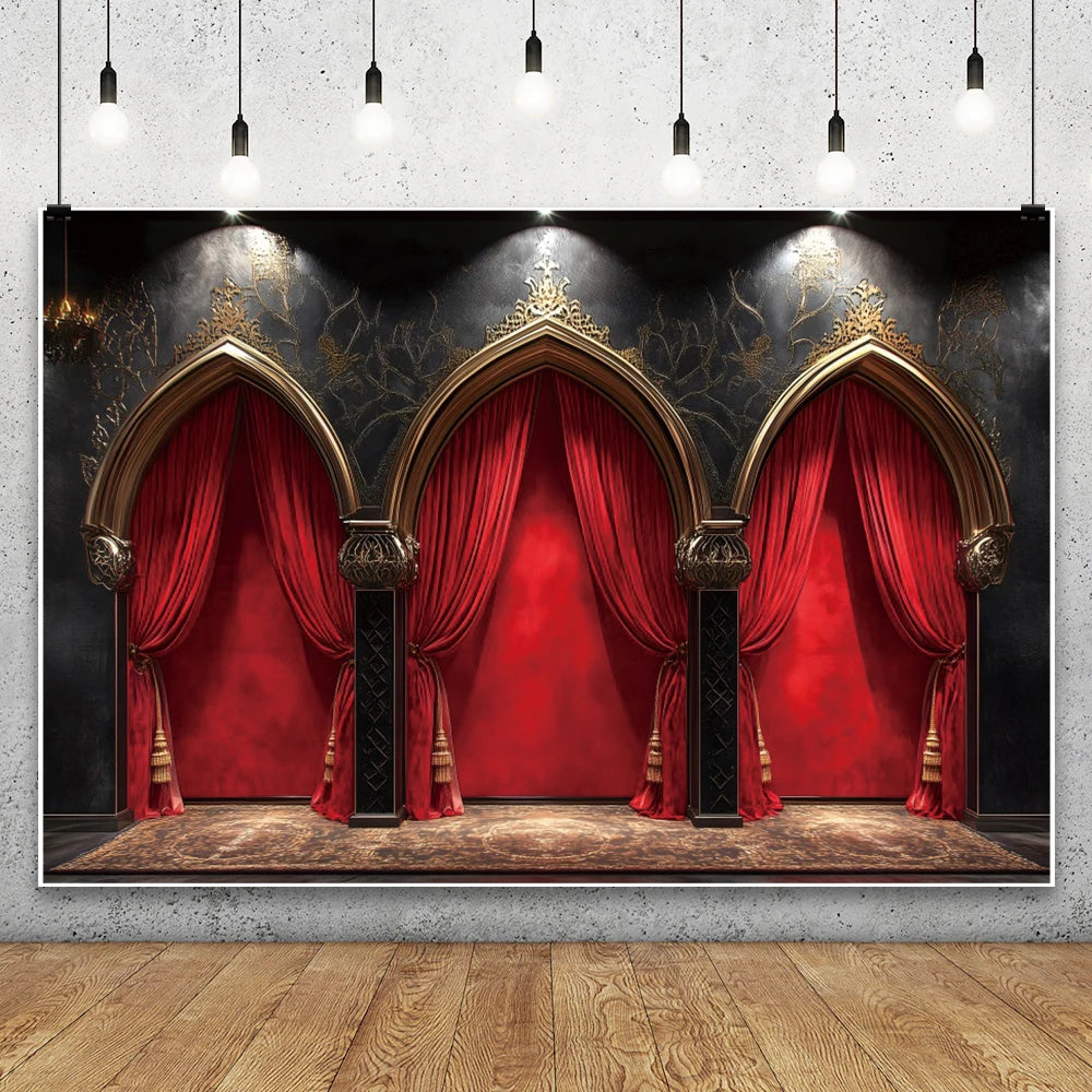 Medieval Palace Pillar Backdrop Retro Red Wall Pregnant Portrait Birthday Wedding Eid Mubarak Party Decoration Photo Background