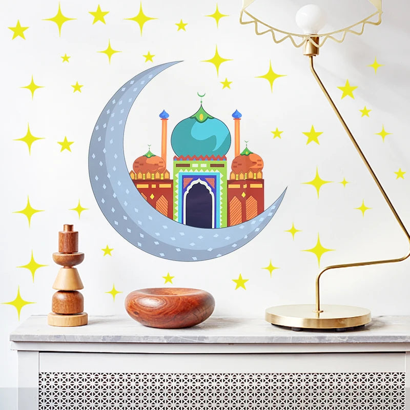 Eid Mubarak Window Sticker 2025 Ramadan Kareem Wall Sticker Muslim Islamic Festival Party Decoration Supplie Electrostatic Decal
