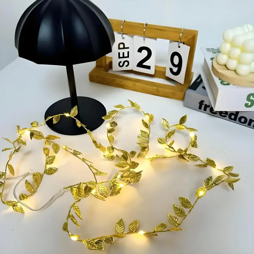 Led Romantic Golden Leaf Fairy Lantern-(20Led Always on Style) Elegant String Lights for Home Decoration, Table Layout, Wedding and Activities Suitable for Valentine's Day, Birthday Party, Weddings, Christmas, Thanksgiving, L
