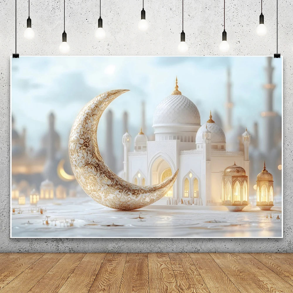 2026 Eid Mubarak Backdrop Islamic Mosque Ramadan Aladdin Moroccan Golden Moon Muslim Kareem Al Fitr Festival Photo Background