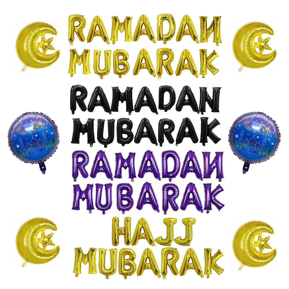 Eid Munarak Balloon Set Gold Foil Latex Balloons for Muslim Festival Home DIY Decoration Ramadan Kareem Party Ballon Globos