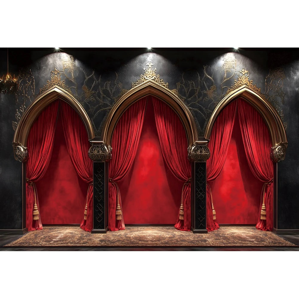 Medieval Palace Pillar Backdrop Retro Red Wall Pregnant Portrait Birthday Wedding Eid Mubarak Party Decoration Photo Background