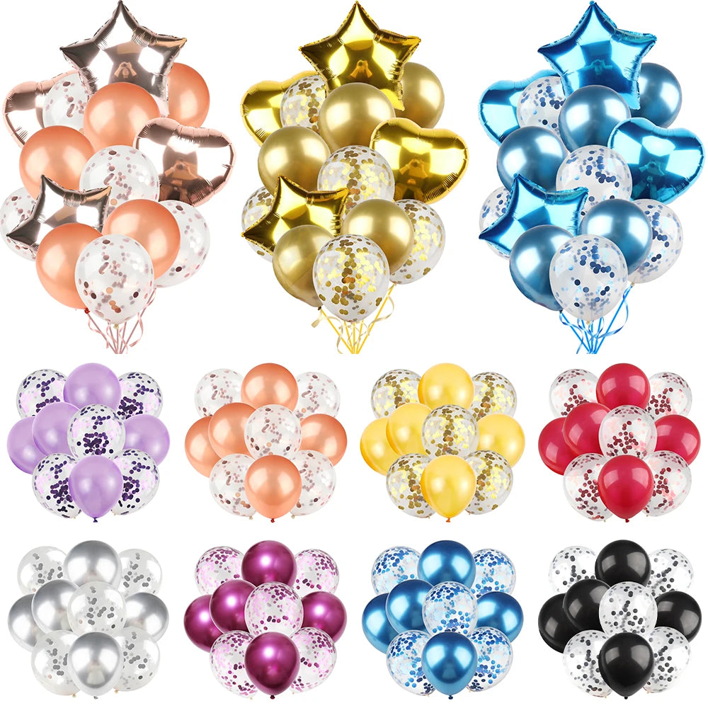 Heart Star Balloon Metallic Balloons 14pcs Gold Red Blue Pink Confetti Baloon Set For Happy Birthday Baby Shower Wedding Globos