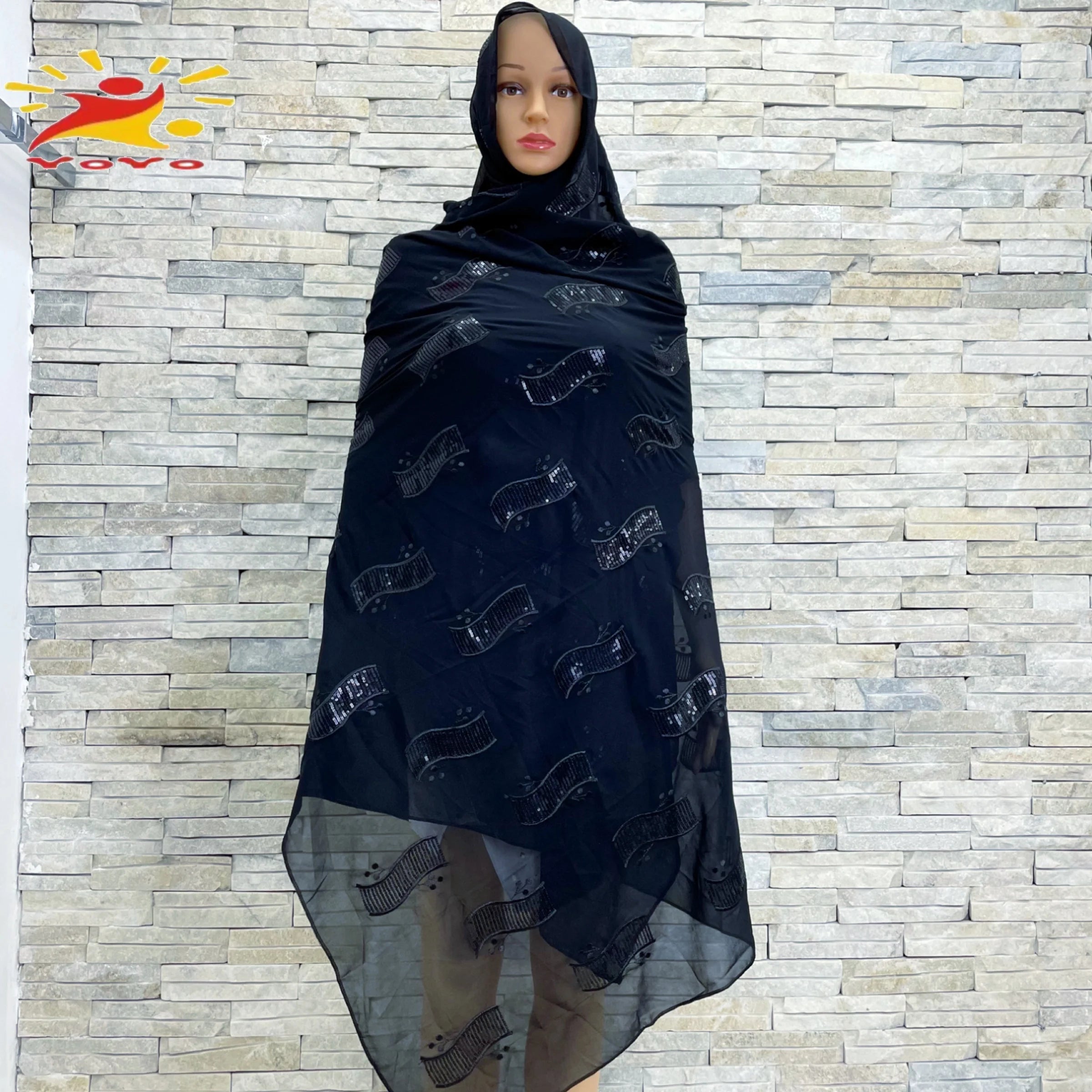 2022Latest Selling African Muslim Chiffon Sequin Embroidered Scarf Large Size Shawl Lslamic Ramadan Hijab 210*120cm