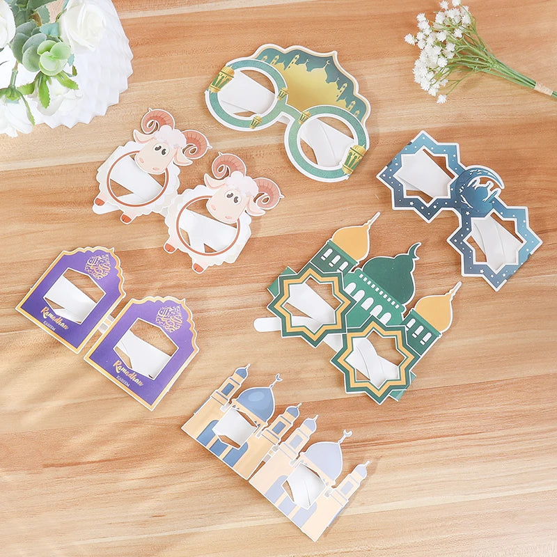12pcs EID Mubarak Paper Glasses Ramadan Decorations For Home Islamic Muslim Party Supplies Photo Booth Props Gifts Eid Al Adha