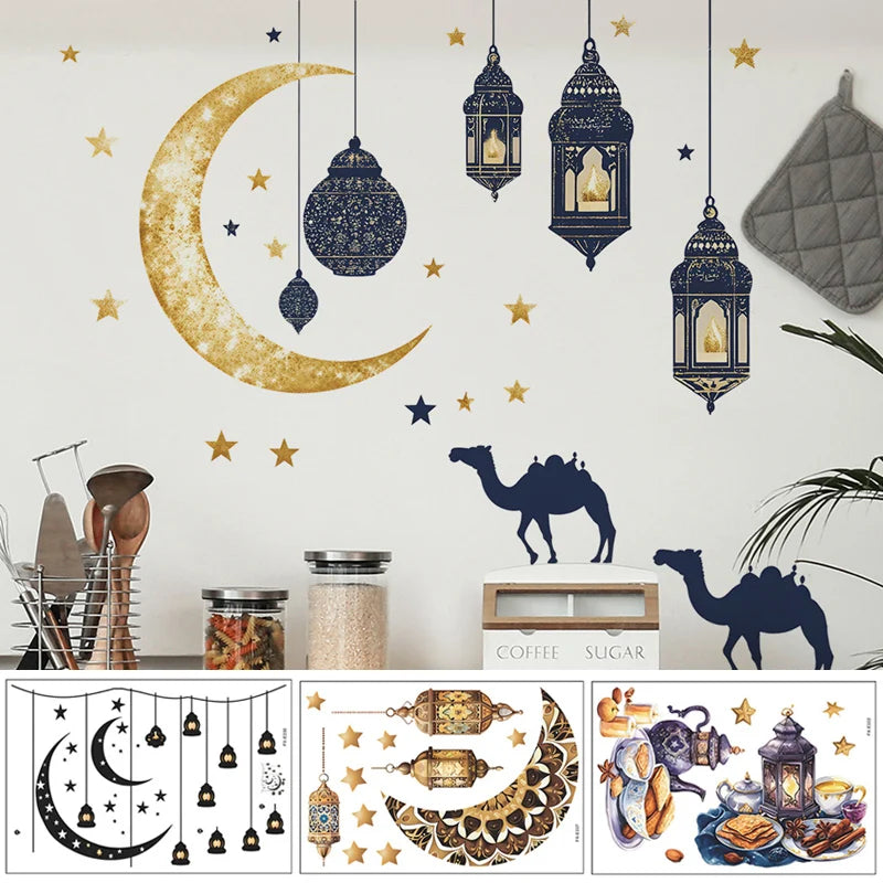 Ramadan Decorative Sticker Wall Decoration Eid Mubarak Stickers Islamic Home Decor Muslim Party Decals Islamic Gifts